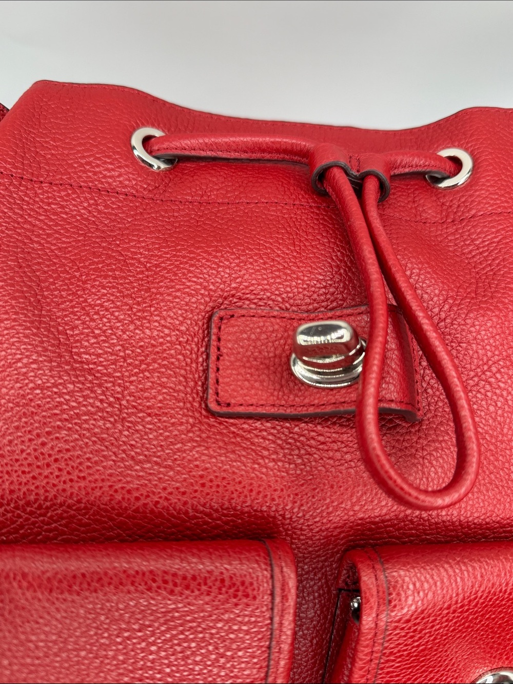 Coach Red Pebbled Leather Drawstring Backpack with Front Pockets - Picture 6 of 16